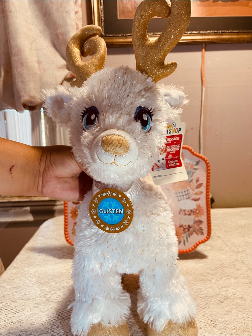 Build-A-Bear White & Gold Glisten Reindeer Plush